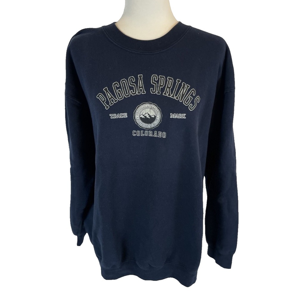 PAGOSA SPRINGS Colorado Navy Blue Crewneck Sweatshirt Size L‎ Pullover Fleece TM